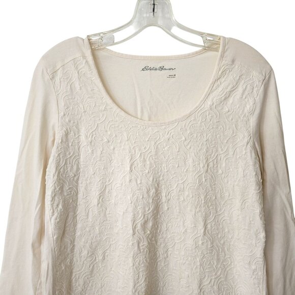 Eddie Bauer Women's Long-Sleeve Cream Embroidered Scoop Neck Cotton Top Size Med - Picture 3 of 5